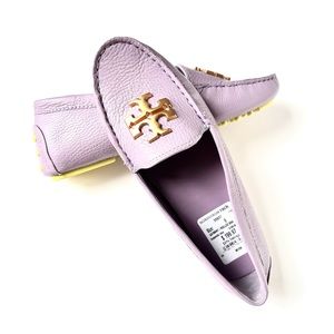 TORY BURCH ~ Pebbled Leather Rolled Brass EVERLY Driver Loafer Shoe Sz 8 M